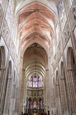 interior nave of landmark cathedral in auxerre france