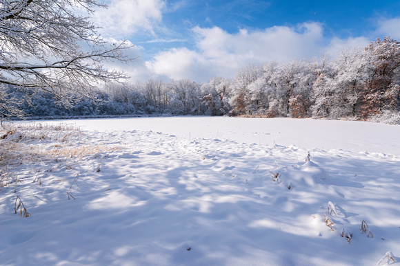 Snow Covered Pond and Woodlands at Salem Hills