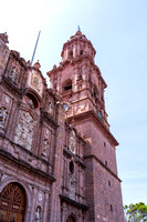 bell tower and facade at morelia cathedral corner