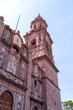 bell tower and facade at morelia cathedral corner