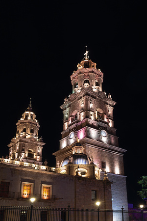 landmark morelia cathedral towers at night