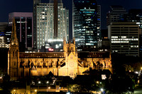 Cathedral and Office Towers at Night