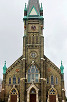 Historic church tower and entrance in milwaukee